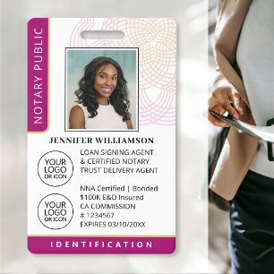 Elegant Mobile Notary Public Photo ID Badge Pink