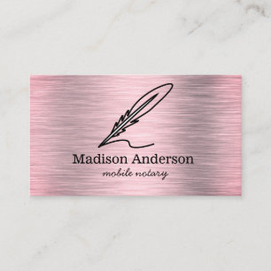Elegant Mobile Notary Quill Gold Brushed Metal  Business Card