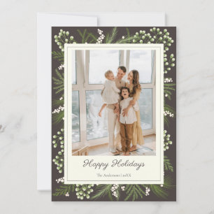 Elegant Mocha Botanical Christmas Photo Card