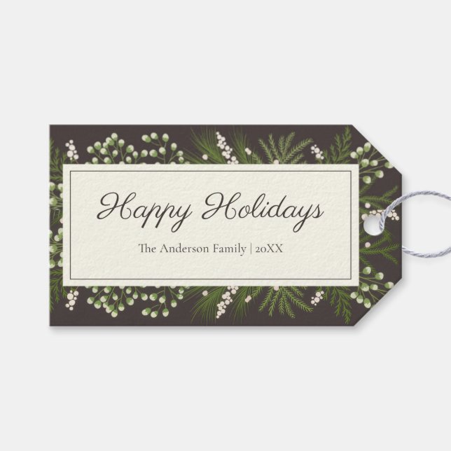Elegant Mocha Botanical | Holiday Gift Tag (Front (Horizontal))
