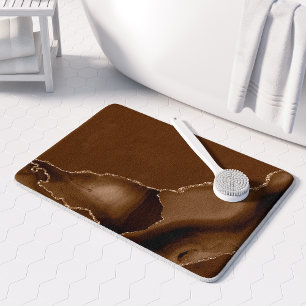 Elegant Mocha Brown Agate Gold Glitter Bath Mat