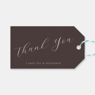 Elegant Mocha Brown Calligraphy Wedding Thank You Gift Tags