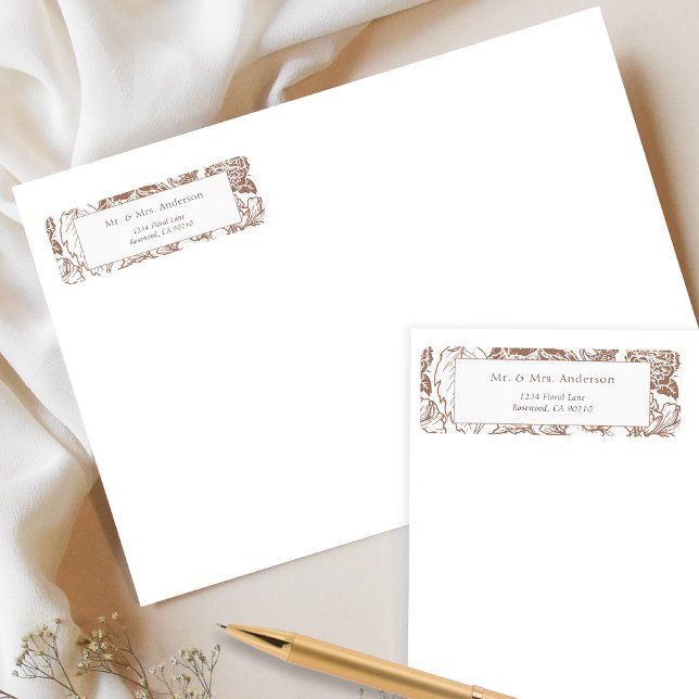 Elegant Mocha Brown Floral Wedding Return Address (Creator Uploaded)