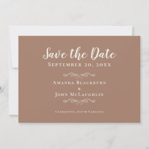 Elegant Mocha Brown Rustic Romantic Calligraphy Save The Date