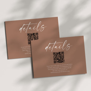 Elegant Mocha Mousse QR Code Wedding Details Enclosure Card