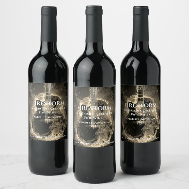 Elegant Mockup Guitar on Fire Custom Wine Labels (Bottles)
