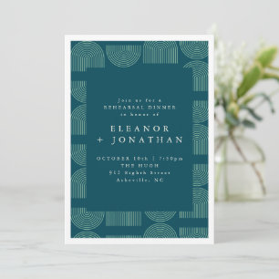 Elegant Mod Arch Lines Teal Blue Rehearsal Dinner Invitation