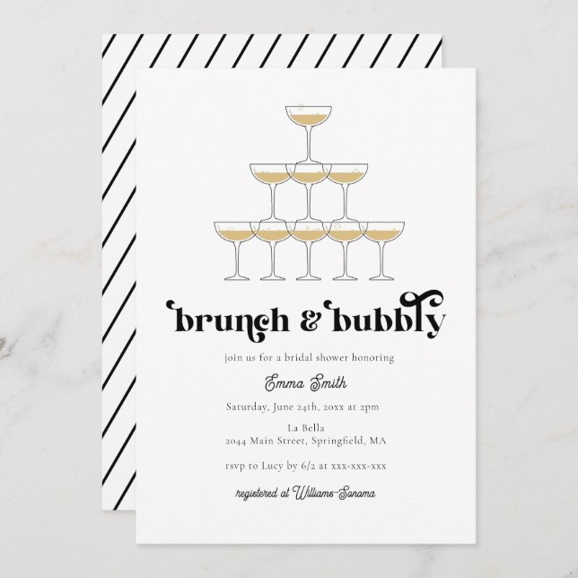 Elegant Mod Champagne Retro Bridal Shower  Invitat Invitation (Front/Back)