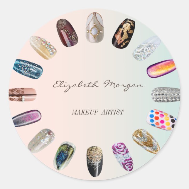 Elegant Moder Girly, Colourful, Nailed Nails Classic Round Sticker (Front)