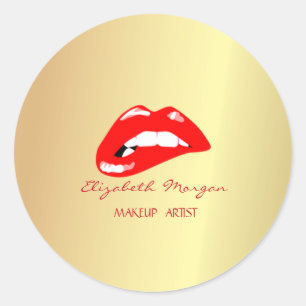 Elegant Moder Girly,Faux Gold,Red Lips Classic Round Sticker