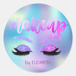 Elegant Moder Girly Glitter Lashes Holographic Classic Round Sticker