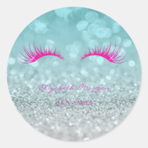 Elegant Moder Glittery Bokeh,Faux Lashes Classic Round Sticker