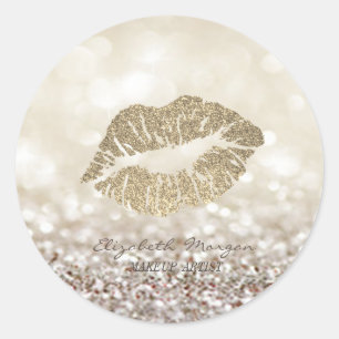 Elegant Moder Glittery Bokeh,Lips Classic Round Sticker