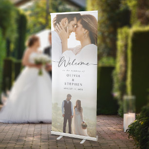 Elegant Modern 2 Photo Wedding Welcome Retractable Banner