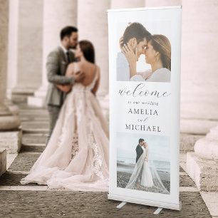Elegant Modern 2 Photo Wedding Welcome Retractable Banner