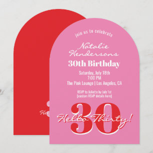 Elegant Modern 30th Birthday Pink Red Typography Invitation