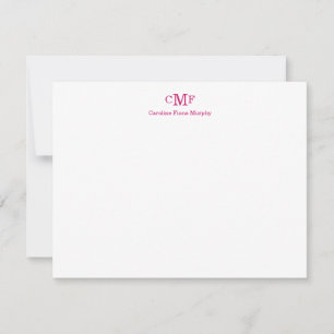 Elegant Modern 3 Monogram Magenta Pink Stripe Card