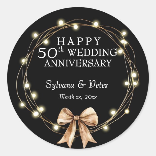 Elegant Modern 50th Anniversary Party Gold Black  Classic Round Sticker (Front)