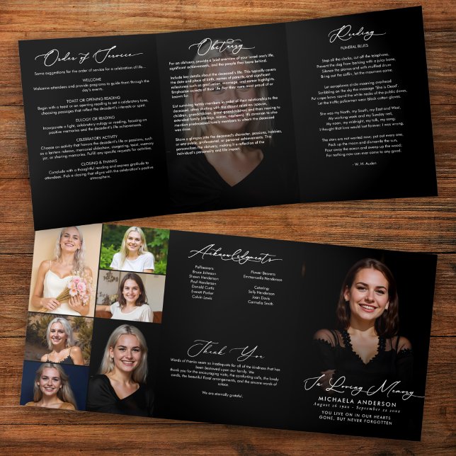 Elegant Modern 8-Photo Funeral/Memorial Service Tri-Fold Programme (Creator Uploaded)