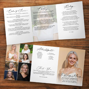 Elegant Modern 8-Photo Funeral/Memorial Service Tri-Fold Programme