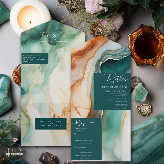 Elegant Modern Abstract Agate Jade Terracotta All In One Invitation (Creator Uploaded)