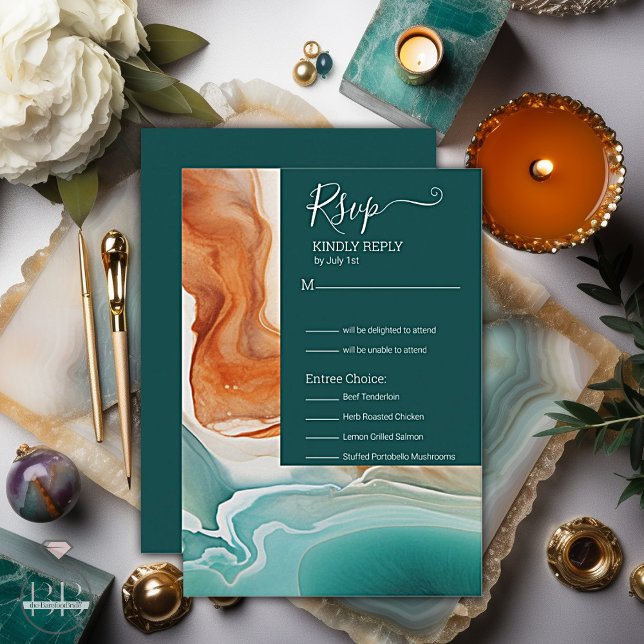 Elegant Modern Abstract Agate  Jade Terracotta RSVP Card (Creator Uploaded)