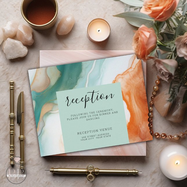 Elegant Modern Abstract Agate  Teal Terracotta Enclosure Card (Creator Uploaded)