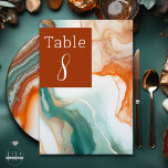 Elegant Modern Abstract Agate  Terracotta Table Number<br><div class="desc">Table Number | Abstract design blends elegant dark jade tones with refreshing greens and warm terracotta, creating a modern and eye-catching visual. focus on Terracotta inlay - - Use our easy to customise template to personalise with your details. . Illustration using Ai, #generativecontent art Created by ©WhimsicalArtwork™ This is part...</div>