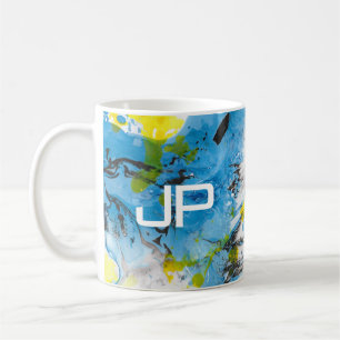 Elegant Modern Abstract Art Blue Yellow White Coffee Mug