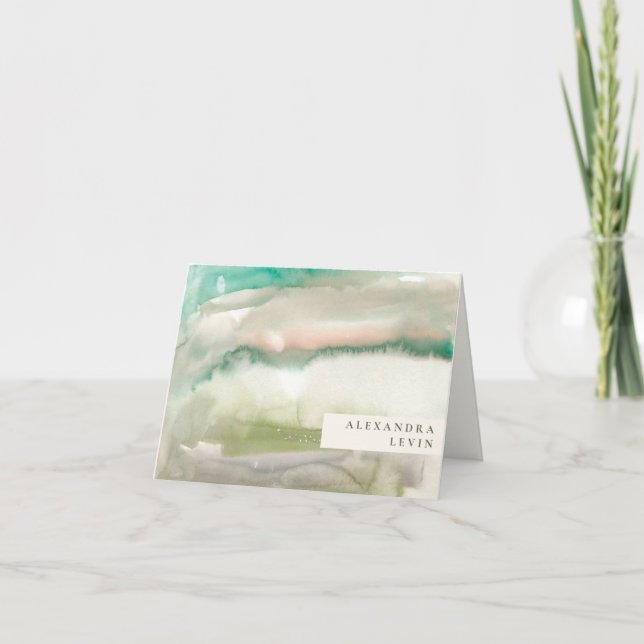 Elegant Modern Abstract Art Emerald Green Name Note Card (Front)