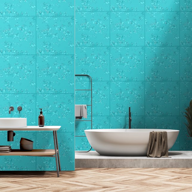 Elegant Modern Abstract Art Medium Turquoise Blue Wallpaper (Bathroom)