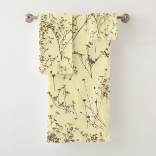 Elegant Modern Abstract Beige Cream Wildflowers Bath Towel Set
