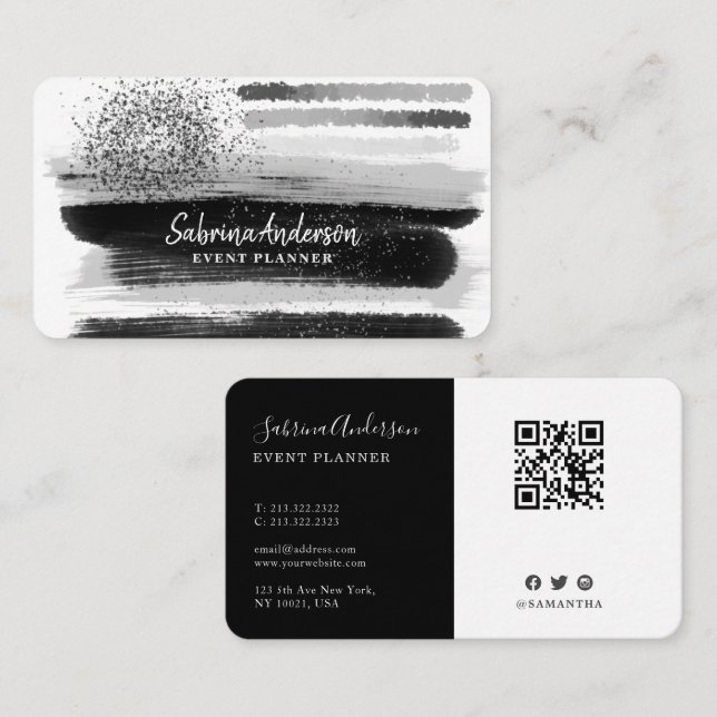 Elegant Modern Abstract Black and White Business Card (Front/Back)
