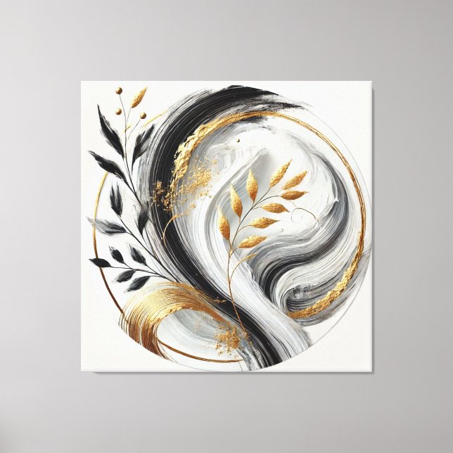 Elegant Modern Abstract-Black White and Gold- Canvas Print (Front)