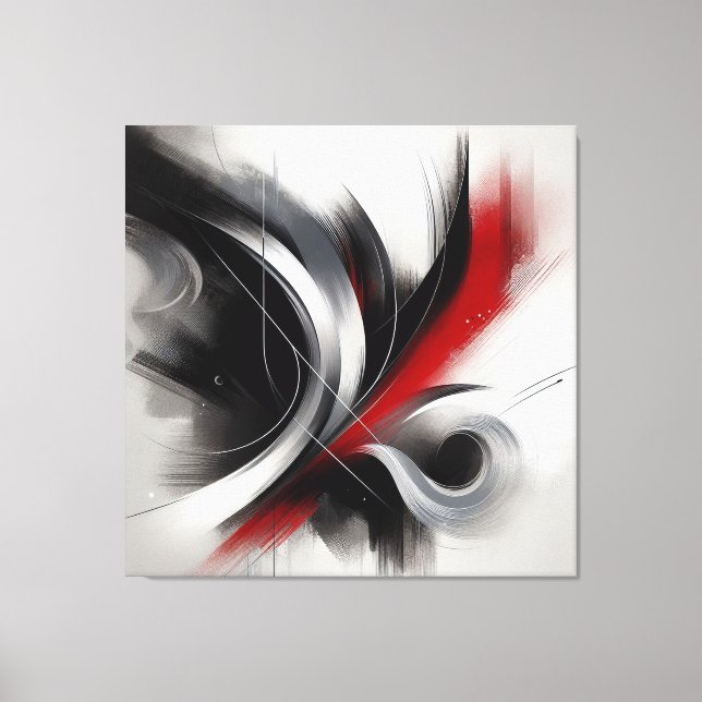 Elegant Modern Abstract-Black White and Red- Canvas Print (Front)