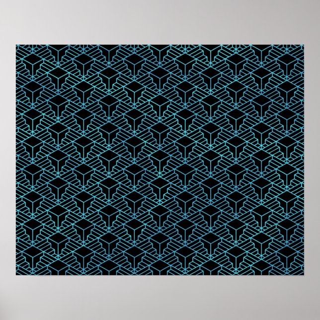 Elegant Modern Abstract Blue Art Deco Pattern | Poster (Front)