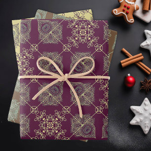 Elegant Modern Abstract Christmas, Plum, Tan,  Wrapping Paper Sheet