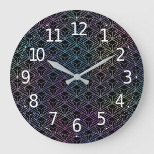 Elegant Modern Abstract Colorful Art Deco Pattern Large Clock