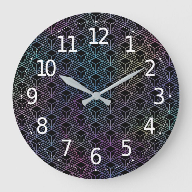 Elegant Modern Abstract Colorful Art Deco Pattern Large Clock (Front)