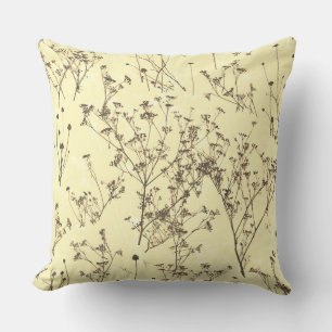 Elegant Modern Abstract Cream Brown Wildflowers  Cushion