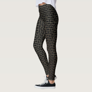 Elegant Modern Abstract Gold Basket Weave Pattern Leggings