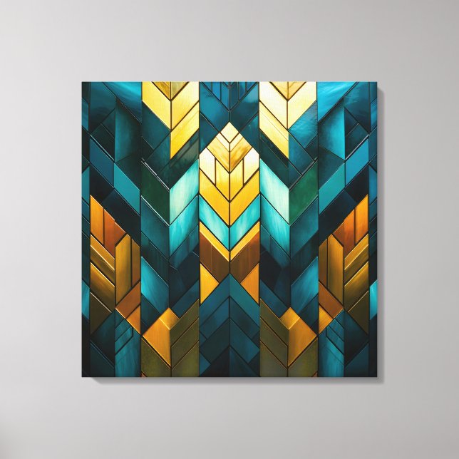 Elegant Modern Abstract Gold Teal Geometric Canvas Print (Front)