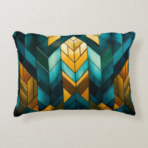 Elegant Modern Abstract Gold Teal Geometric Decorative Cushion