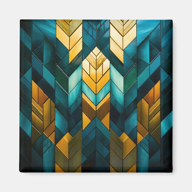 Elegant Modern Abstract Gold Teal Geometric Magnet (Front)