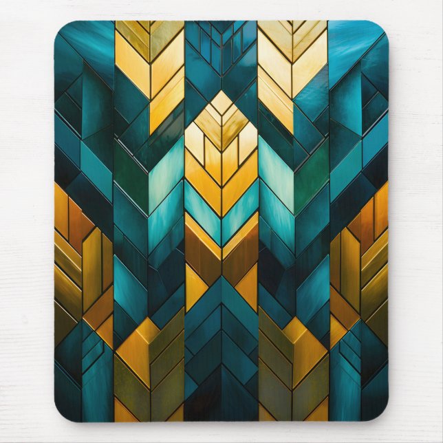 Elegant Modern Abstract Gold Teal Geometric Mouse Mat (Front)