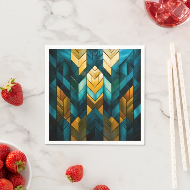 Elegant Modern Abstract Gold Teal Geometric Napkin (Insitu)
