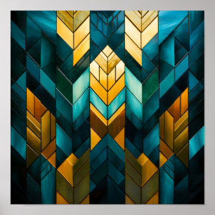 Elegant Modern Abstract Gold Teal Geometric Poster