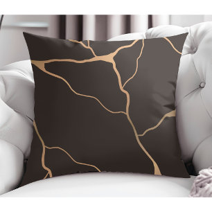 Elegant Modern Abstract Gold Vein Desig Dark Brown Cushion
