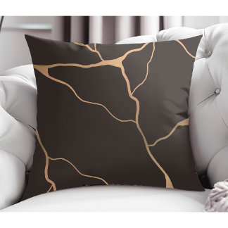 Elegant Modern Abstract Gold Vein Desig Dark Brown Cushion