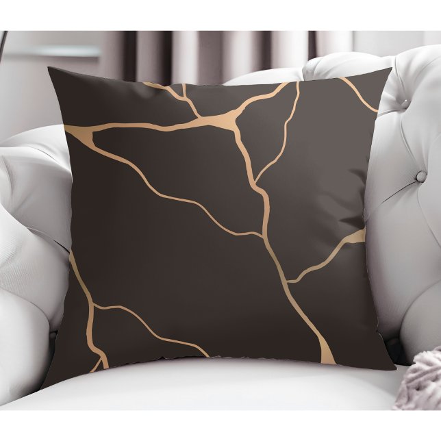 Elegant Modern Abstract Gold Vein Desig Dark Brown Cushion (Creator Uploaded)